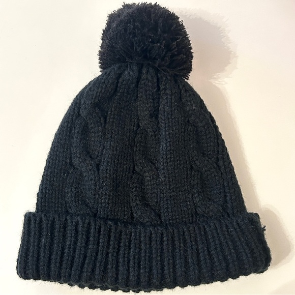 EUC LA Express 2 cable knit toques black and white winter hats with pompom ball - Picture 3 of 6